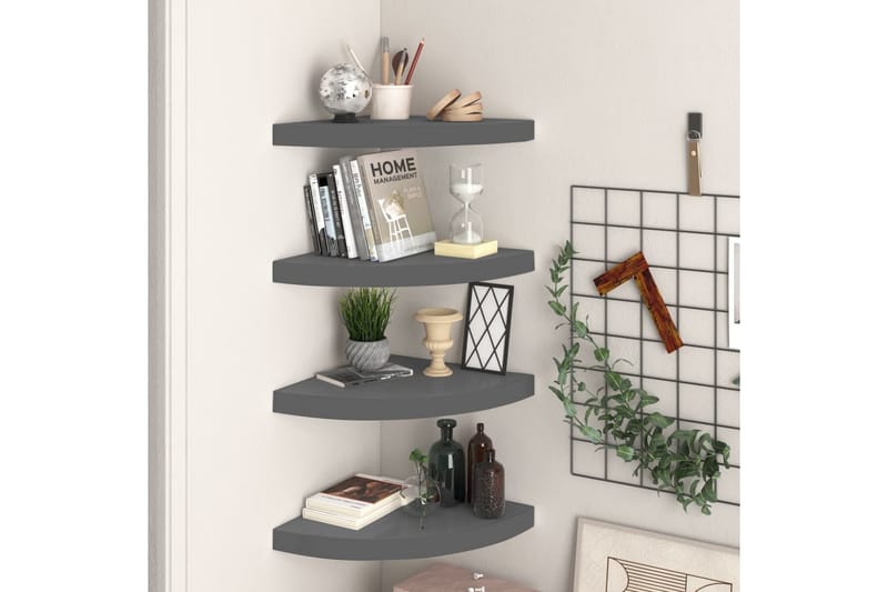 Flytende vegghyller 4 stk høyglans grå 35x35x3,8 cm MDF - Grå - Oppbevaring - Hyller - Hjørnehylle