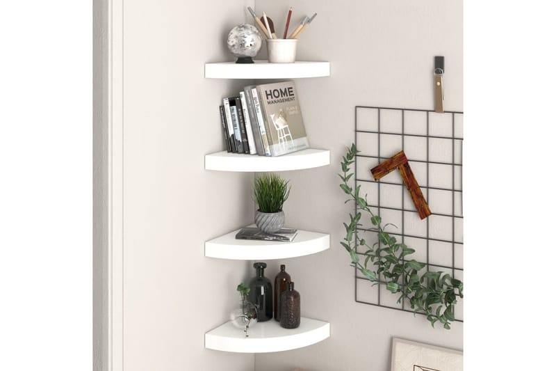 Flytende vegghyller 4 stk høyglans hvit 25x25x3,8 cm MDF - Hvit - Oppbevaring - Hyller - Hjørnehylle