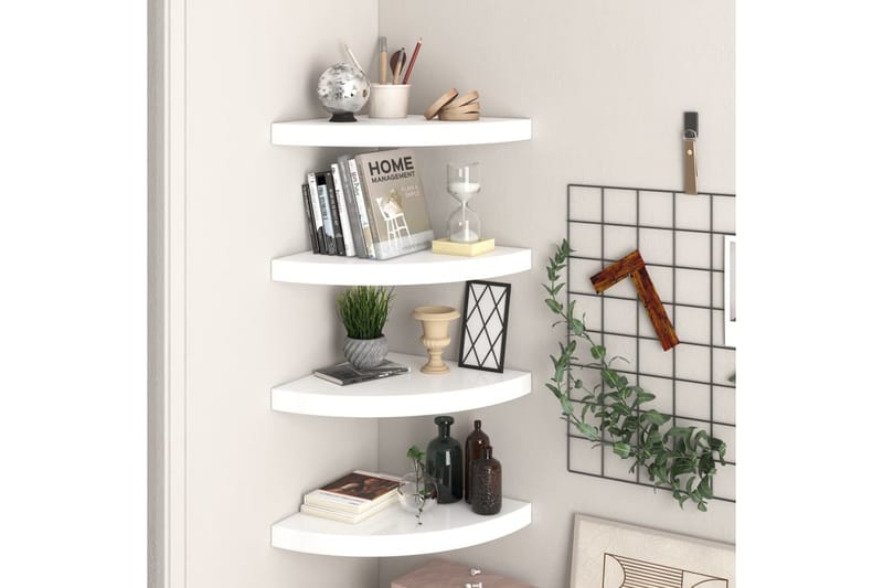 Flytende vegghyller 4 stk høyglans hvit 35x35x3,8 cm MDF - Hvit - Oppbevaring - Hyller - Hjørnehylle