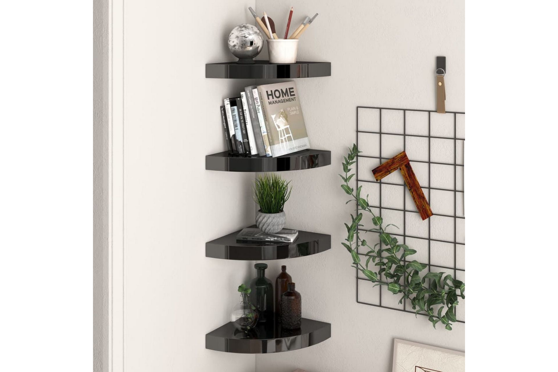 Flytende vegghyller 4 stk høyglans svart 25x25x3,8 cm MDF - Svart - Oppbevaring - Hyller - Hjørnehylle