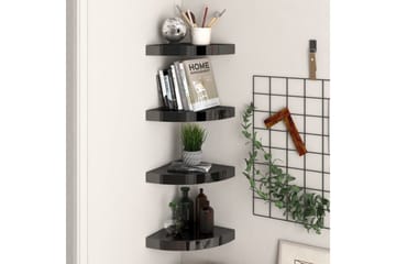 Flytende vegghyller 4 stk høyglans svart 25x25x3,8 cm MDF - Svart - Oppbevaring - Hyller - Hjørnehylle