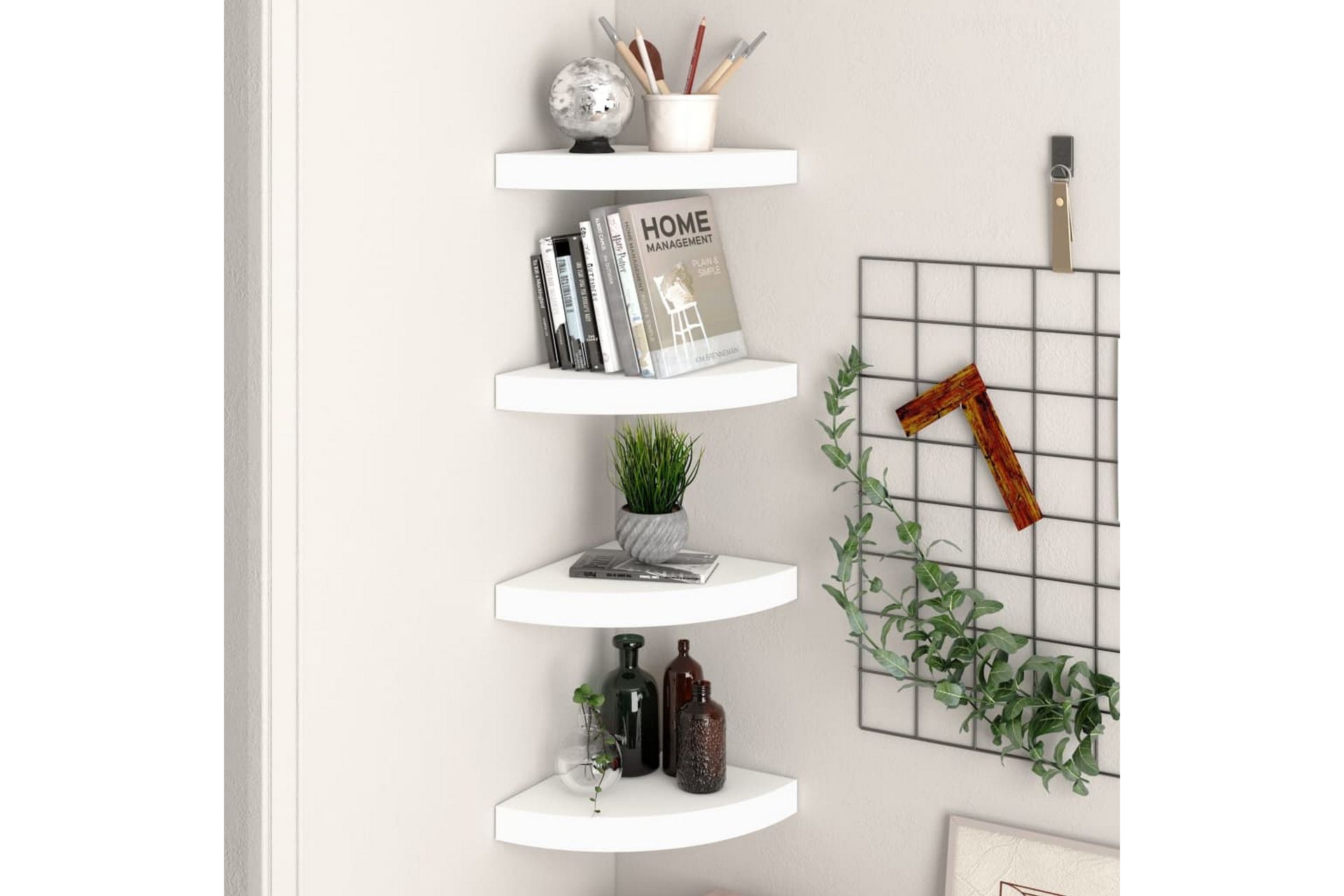 Flytende vegghyller 4 stk hvit 25x25x3,8 cm MDF - Hvit - Oppbevaring - Hyller - Hjørnehylle