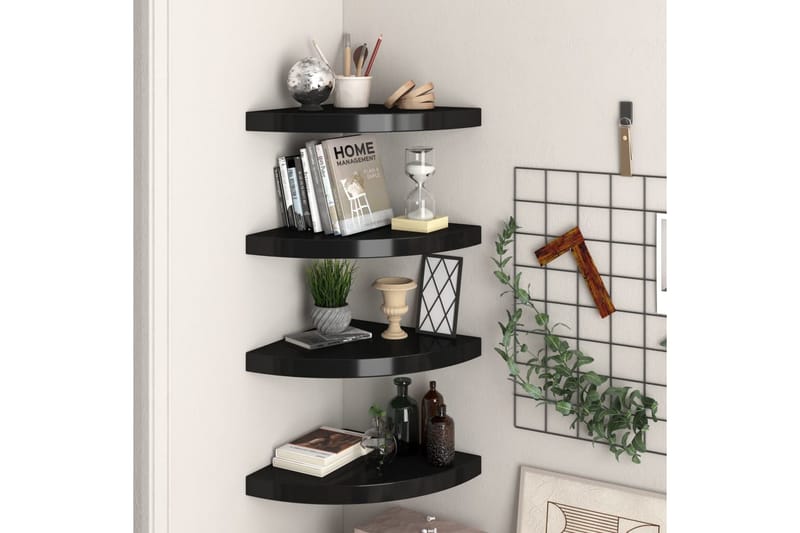 Flytende vegghyller 4 stk svart 35x35x3,8 cm MDF - Svart - Oppbevaring - Hyller - Hjørnehylle