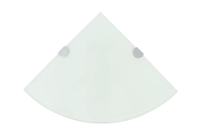 Hjørnehylle med kromstøtter hvitt glass 35x35 cm - Kjøkkenhylle - Hjørnehylle