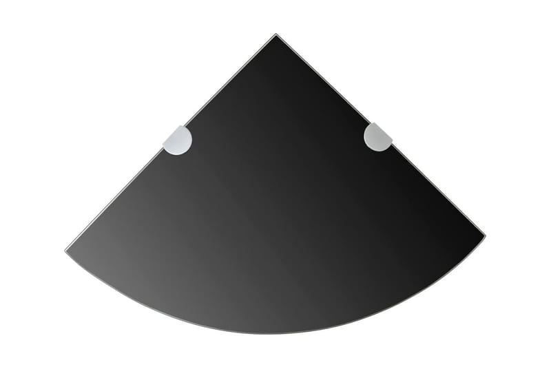 Hjørnehylle med kromstøtter svart glass 35x35 cm - Kjøkkenhylle - Hjørnehylle