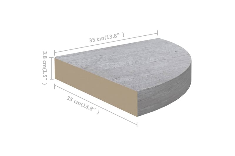 Hjørnehylle vegghengt betonggrå 35x35x3,8 cm MDF - Grå - Kjøkkenhylle - Hjørnehylle