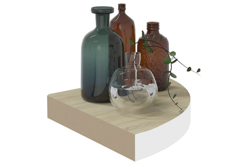 Hjørnehylle vegghengt eik og hvit 25x25x3,8 cm MDF - Hvit - Oppbevaring - Hyller - Hjørnehylle