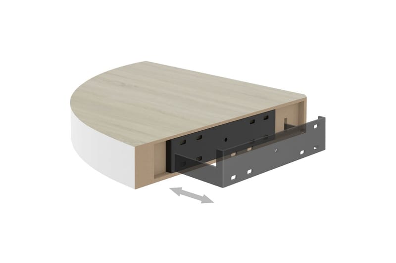 Hjørnehylle vegghengt eik og hvit 25x25x3,8 cm MDF - Hvit - Oppbevaring - Hyller - Hjørnehylle