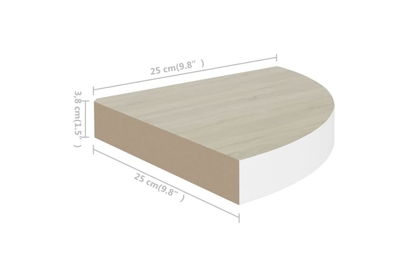 Hjørnehylle vegghengt eik og hvit 25x25x3,8 cm MDF - Hvit - Oppbevaring - Hyller - Hjørnehylle