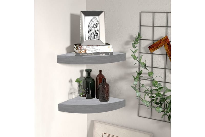 Hjørnehyller vegghengt 2 stk betonggrå 25x25x3,8 cm MDF - Grå - Oppbevaring - Hyller - Hjørnehylle