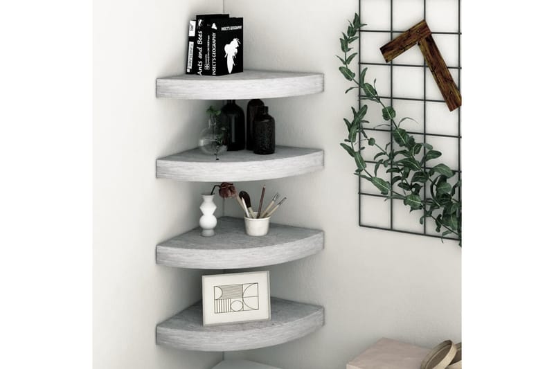 Hjørnehyller vegghengt 4 stk betonggrå 35x35x3,8 cm MDF - Grå - Oppbevaring - Hyller - Hjørnehylle