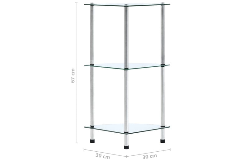 Hylle 3 etasjer gjennomsiktig 30x30x67 cm herdet glass - Oppbevaring - Hyller - Hjørnehylle