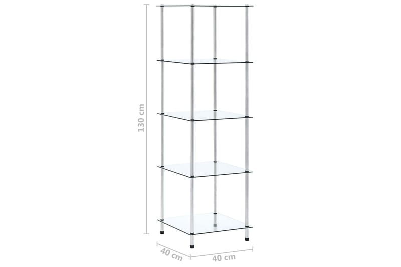 Hylle 5 etasjer gjennomsiktig 40x40x130 cm herdet glass - Oppbevaring - Hyller - Hjørnehylle