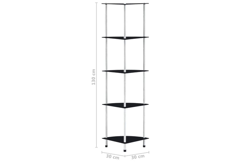 Hylle 5 etasjer svart 30x30x130 cm herdet glass - Oppbevaring - Hyller - Hjørnehylle