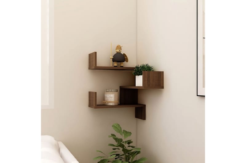 Veggmontert hjørnehylle brun eik 40x40x50 cm konstruert tre - Brun - Oppbevaring - Hyller - Hjørnehylle