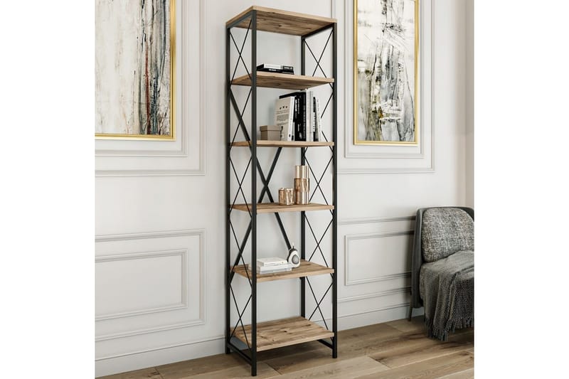 Hyler NO_BRAND Bokhylle Suadiye Atlantic Pine / Svart Grey Colored Wood, Svart - Oppbevaring - Hyller - Bokhylle