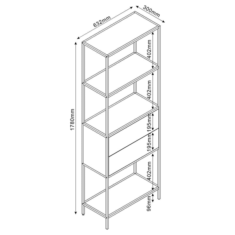 Hylle med skuff HOME4YOU 64x30x178 cm ask/svart - ask/svart - Oppbevaring - Hyller - Hylleplan & hyllekonsoll
