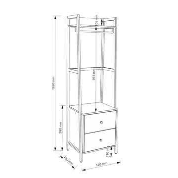 Hylle til entré HOME4YOU Lavinia 52x40x169 cm ask/svart med 2 skuffer - ask/svart - Oppbevaring - Hyller - Hylleplan & hyllekonsoll