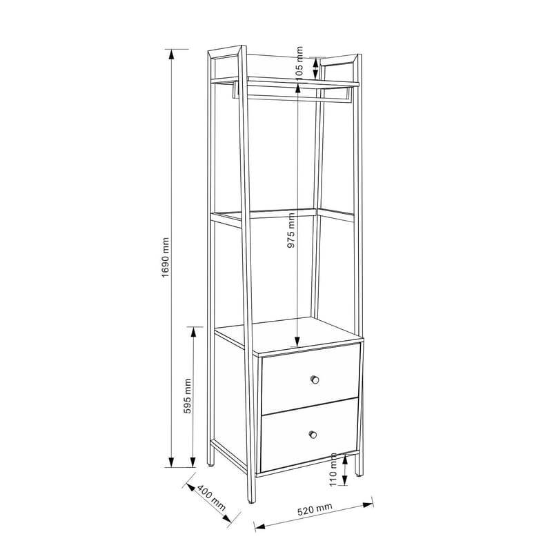 Hylle til entré HOME4YOU Lavinia 52x40x169 cm ask/svart med 2 skuffer - ask/svart - Oppbevaring - Hyller - Hylleplan & hyllekonsoll