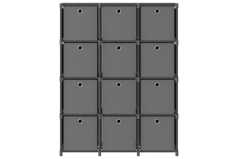 Displayhylle med 12 kuber og bokser grå 103x30x141 cm stoff - Grå - Oppbevaring - Hyller - Hyllesystem