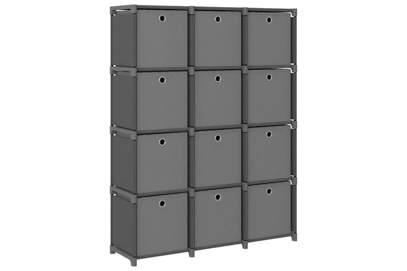 Displayhylle med 12 kuber og bokser grå 103x30x141 cm stoff - Grå - Oppbevaring - Hyller - Hyllesystem