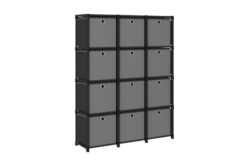 Displayhylle med 12 kuber og bokser svart 103x30x141cm stoff - Svart - Oppbevaring - Hyller - Hyllesystem