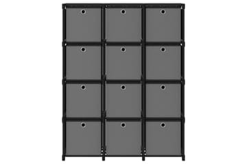 Displayhylle med 12 kuber og bokser svart 103x30x141cm stoff - Svart - Oppbevaring - Hyller - Hyllesystem