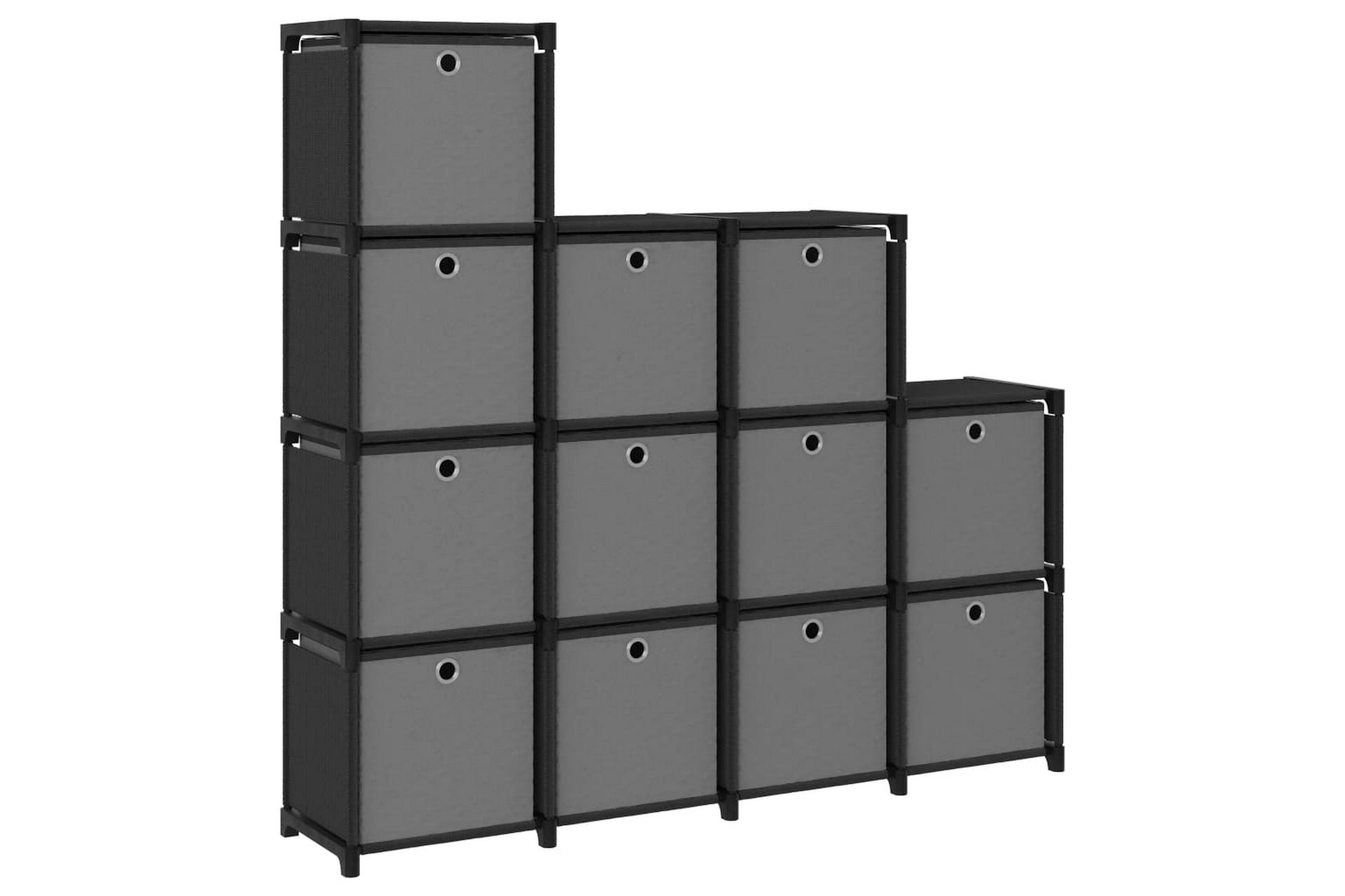 Displayhylle med 12 kuber og bokser svart 103x30x141cm stoff - Svart - Oppbevaring - Hyller - Hyllesystem