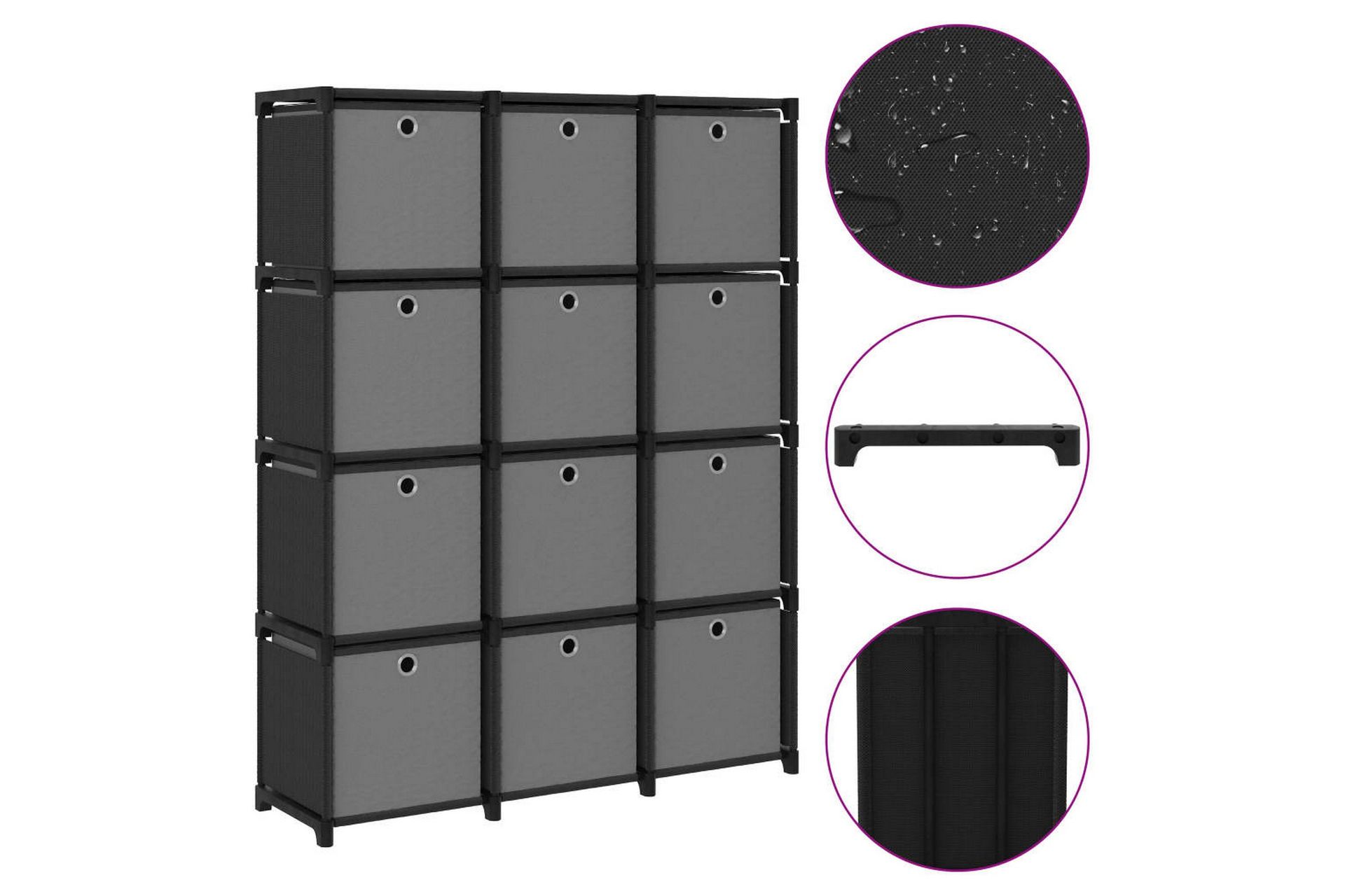 Displayhylle med 12 kuber og bokser svart 103x30x141cm stoff - Svart - Oppbevaring - Hyller - Hyllesystem