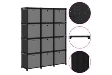 Displayhylle med 12 kuber og bokser svart 103x30x141cm stoff - Svart - Oppbevaring - Hyller - Hyllesystem