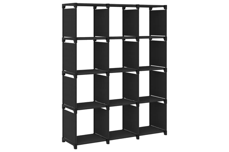 Displayhylle med 12 kuber svart 103x30x141 cm stoff - Svart - Oppbevaring - Hyller - Hyllesystem