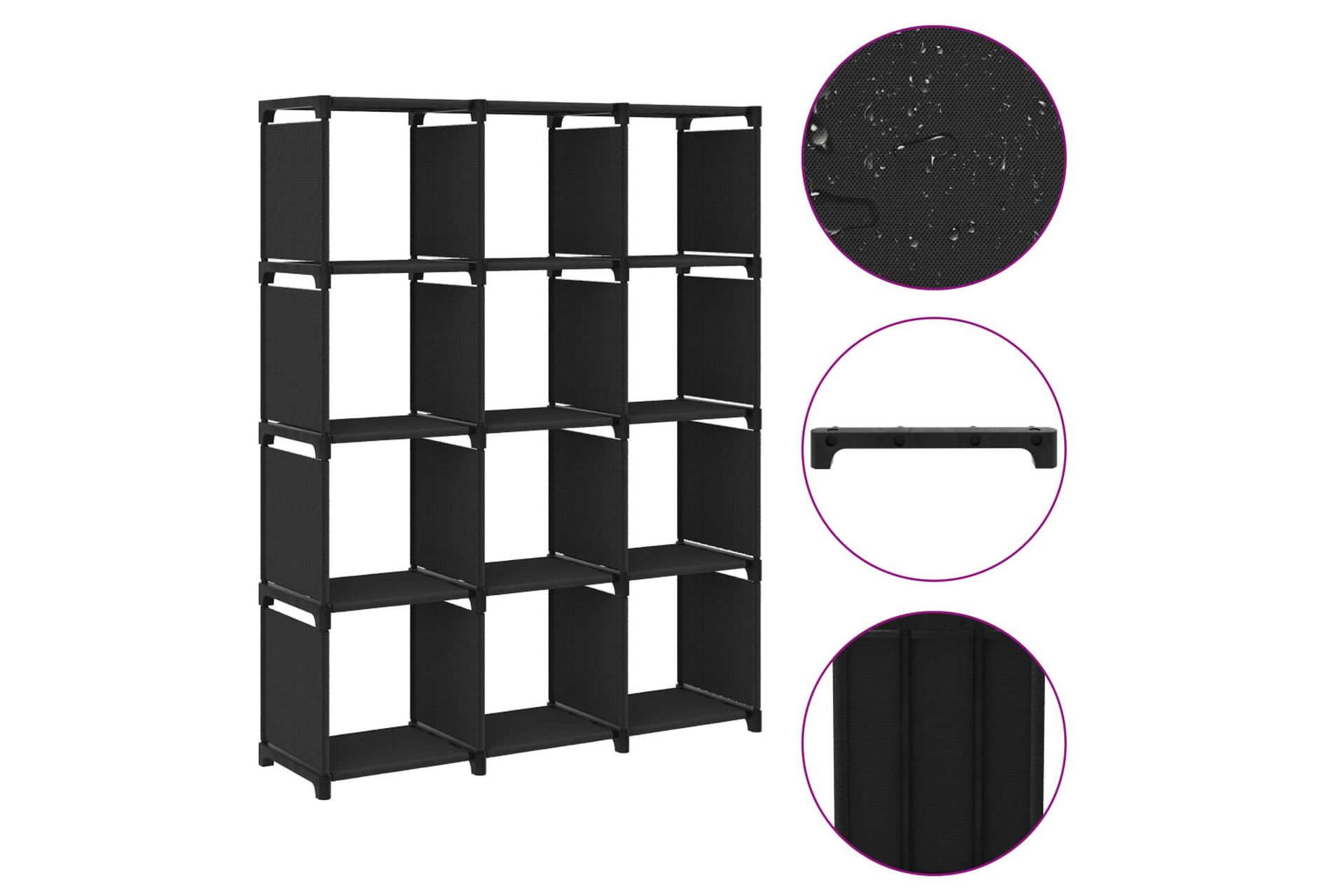 Displayhylle med 12 kuber svart 103x30x141 cm stoff - Svart - Oppbevaring - Hyller - Hyllesystem