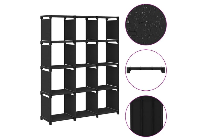 Displayhylle med 12 kuber svart 103x30x141 cm stoff - Svart - Oppbevaring - Hyller - Hyllesystem