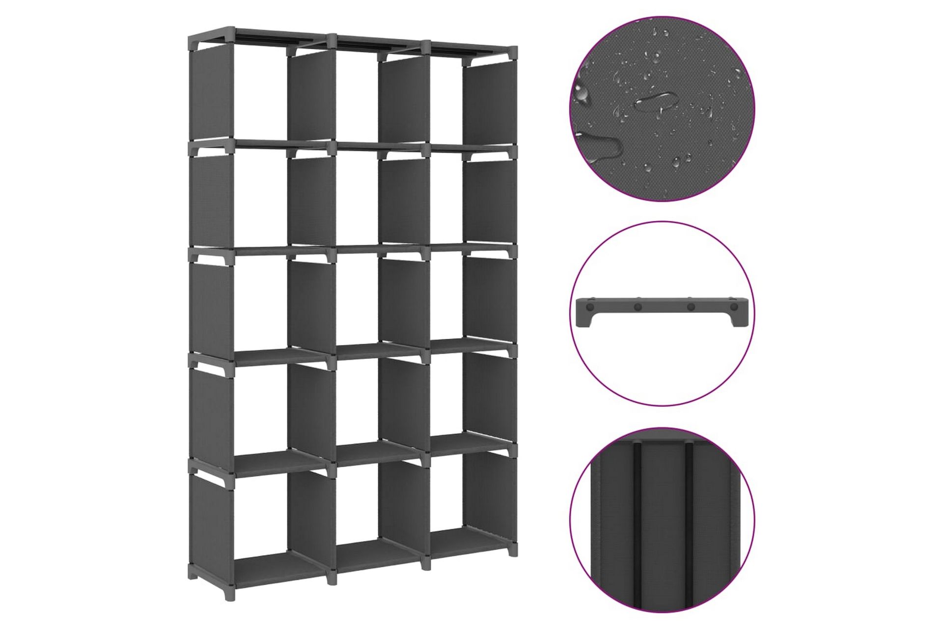 Displayhylle med 15 kuber grå 103x30x175,5 cm stoff - Grå - Oppbevaring - Hyller - Hyllesystem