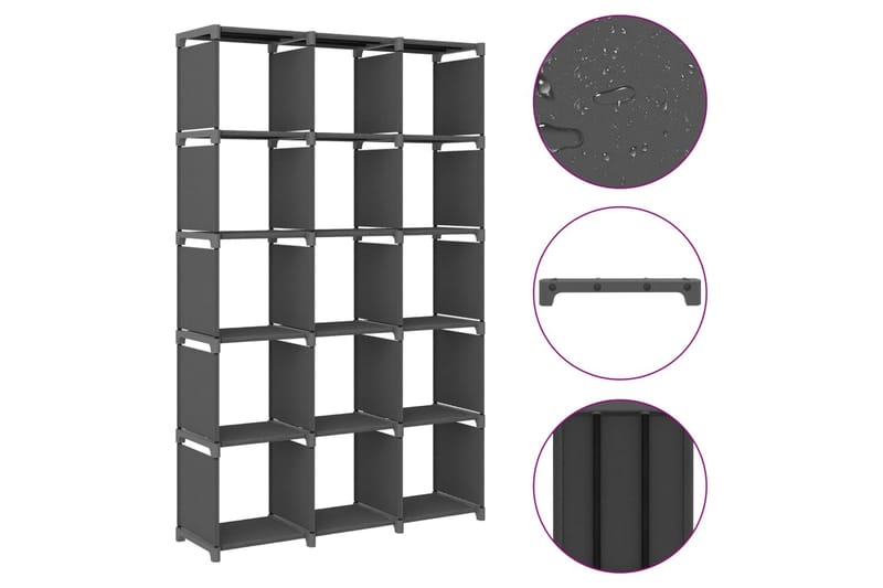 Displayhylle med 15 kuber grå 103x30x175,5 cm stoff - Grå - Oppbevaring - Hyller - Hyllesystem