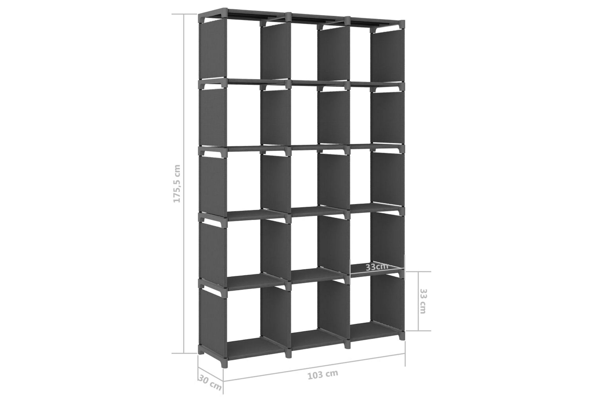 Displayhylle med 15 kuber grå 103x30x175,5 cm stoff - Grå - Oppbevaring - Hyller - Hyllesystem