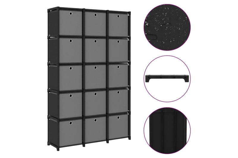 Displayhylle med 15 kuber og bokser svart 103x30x175,5 cm - Svart - Oppbevaring - Hyller - Hyllesystem
