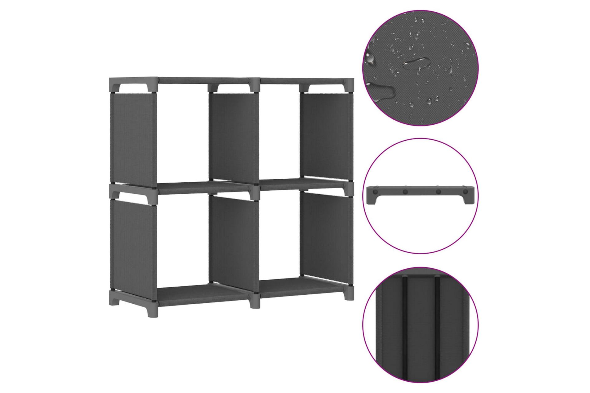 Displayhylle med 4 kuber grå 69x30x72,5 cm stoff - Grå - Oppbevaring - Hyller - Hyllesystem