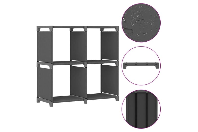 Displayhylle med 4 kuber grå 69x30x72,5 cm stoff - Grå - Oppbevaring - Hyller - Hyllesystem