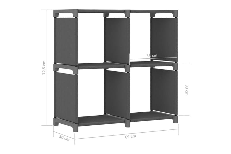 Displayhylle med 4 kuber grå 69x30x72,5 cm stoff - Grå - Oppbevaring - Hyller - Hyllesystem