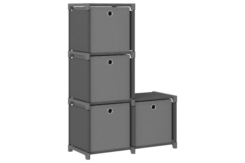 Displayhylle med 4 kuber og bokser grå 69x30x72,5 cm stoff - Grå - Oppbevaring - Hyller - Hyllesystem