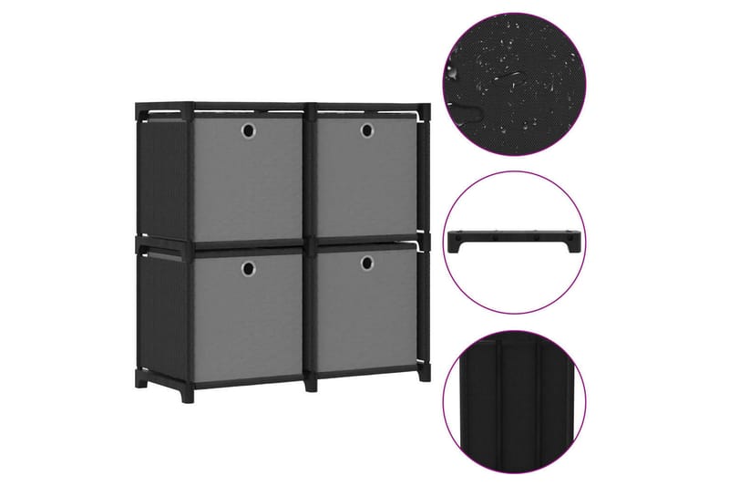 Displayhylle med 4 kuber og bokser svart 69x30x72,5 cm stoff - Svart - Oppbevaring - Hyller - Hyllesystem
