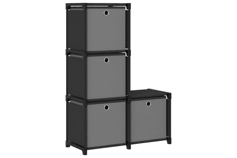 Displayhylle med 4 kuber og bokser svart 69x30x72,5 cm stoff - Svart - Oppbevaring - Hyller - Hyllesystem