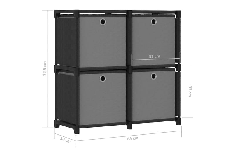 Displayhylle med 4 kuber og bokser svart 69x30x72,5 cm stoff - Svart - Oppbevaring - Hyller - Hyllesystem