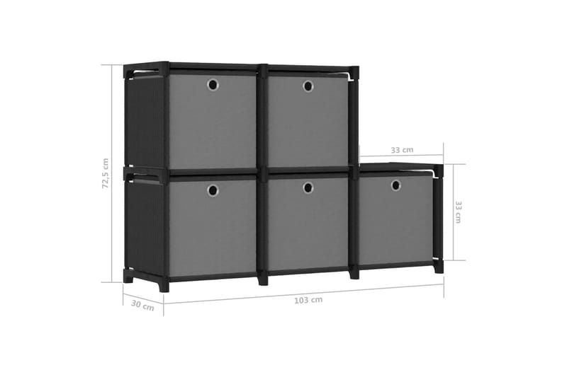 Displayhylle med 5 kuber og bokser svart 103x30x72,5cm stoff - Svart - Oppbevaring - Hyller - Hyllesystem