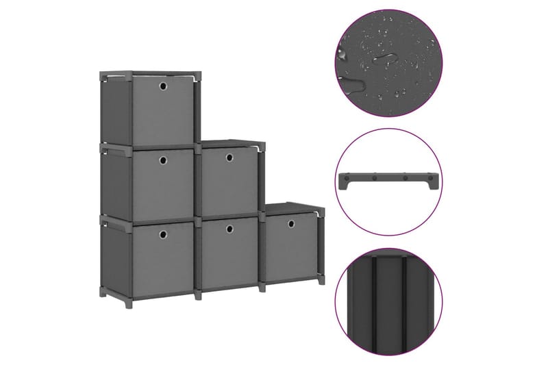 Displayhylle med 6 kuber og bokser grå 103x30x72,5 cm stoff - Grå - Hyllesystem