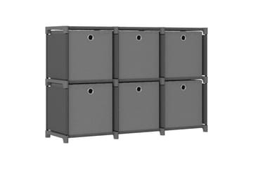 Displayhylle med 6 kuber og bokser grå 103x30x72,5 cm stoff - Grå - Oppbevaring - Hyller - Hyllesystem