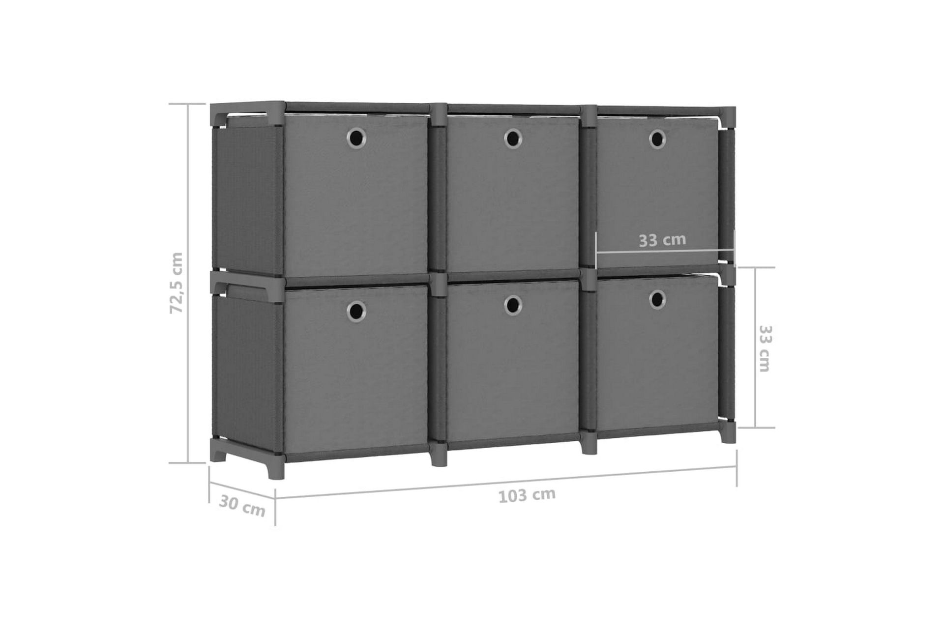Displayhylle med 6 kuber og bokser grå 103x30x72,5 cm stoff - Grå - Oppbevaring - Hyller - Hyllesystem