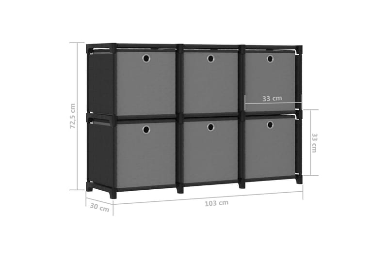 Displayhylle med 6 kuber og bokser svart 103x30x72,5cm stoff - Svart - Oppbevaring - Hyller - Hyllesystem