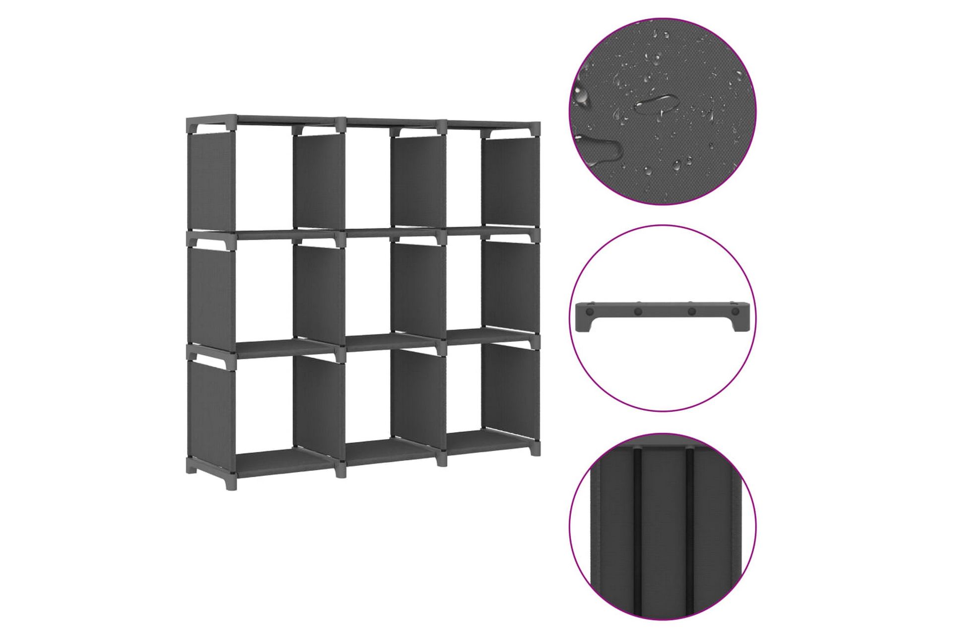 Displayhylle med 9 kuber grå 103x30x107,5 cm stoff - Grå - Oppbevaring - Hyller - Hyllesystem